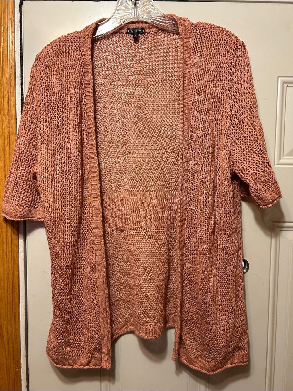 Hannah Open Knit Short Sleeve Cardigan - Rosewood L